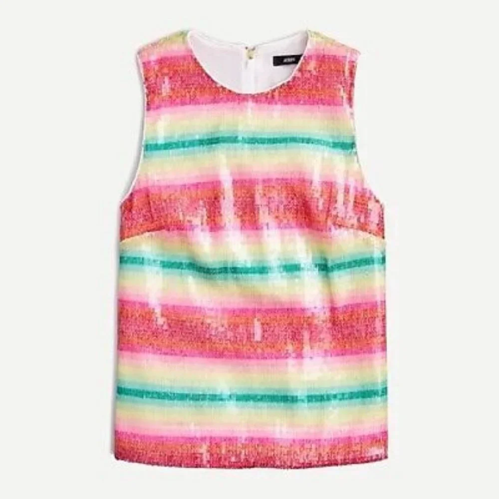 J. Crew NWT Watermelon Stripe Sequin Tank Top